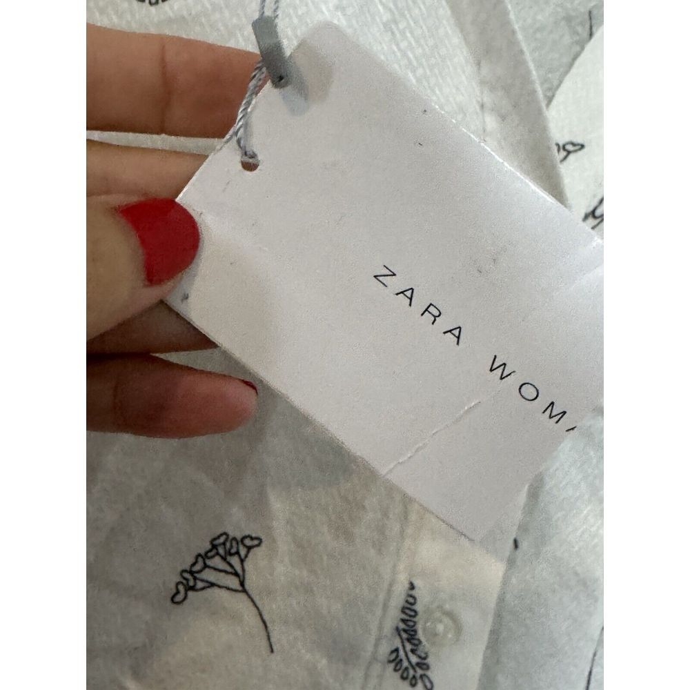 Zara White Sheer Button-Up Blouse with Black Sketch Print - Picture 2 of 4
